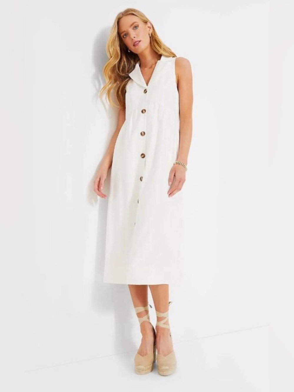 NWT Tuckernuck POMANDER PLACE Jules in White Sleeveless Midi Shirt Dress Large